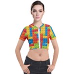 Lego Bricks, Colorful Dots Background Short Sleeve Cropped Jacket