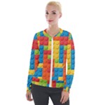 Lego Bricks, Colorful Dots Background Velvet Zip Up Jacket