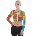 Lego Bricks, Colorful Dots Background Long Sleeve Cropped Velvet Jacket