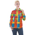 Lego Bricks, Colorful Dots Background Women s Long Sleeve Pocket Shirt