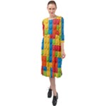 Lego Bricks, Colorful Dots Background Ruffle End Midi Chiffon Dress