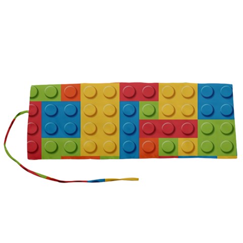 Lego Bricks, Colorful Dots Background Roll Up Canvas Pencil Holder (S) from ArtsNow.com