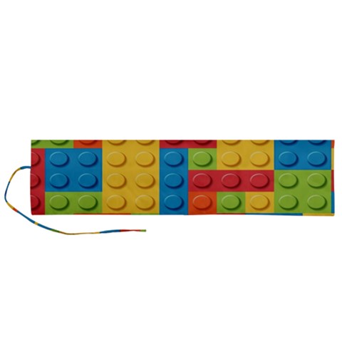 Lego Bricks, Colorful Dots Background Roll Up Canvas Pencil Holder (L) from ArtsNow.com