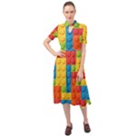 Lego Bricks, Colorful Dots Background Keyhole Neckline Chiffon Dress