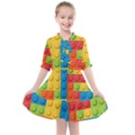 Lego Bricks, Colorful Dots Background Kids  All Frills Chiffon Dress