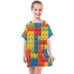 Lego Bricks, Colorful Dots Background Kids  One Piece Chiffon Dress