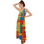 Lego Bricks, Colorful Dots Background V-Neck Chiffon Maxi Dress