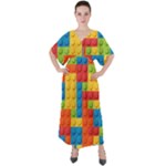 Lego Bricks, Colorful Dots Background V-Neck Boho Style Maxi Dress