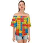 Lego Bricks, Colorful Dots Background Off Shoulder Short Sleeve Top