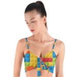 Lego Bricks, Colorful Dots Background Woven Tie Front Bralet