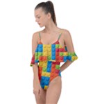 Lego Bricks, Colorful Dots Background Drape Piece Swimsuit