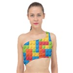 Lego Bricks, Colorful Dots Background Spliced Up Bikini Top 