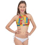 Lego Bricks, Colorful Dots Background Cross Front Halter Bikini Top