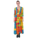 Lego Bricks, Colorful Dots Background Button Up Maxi Dress