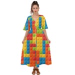 Lego Bricks, Colorful Dots Background Kimono Sleeve Boho Dress