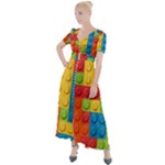 Lego Bricks, Colorful Dots Background Button Up Short Sleeve Maxi Dress