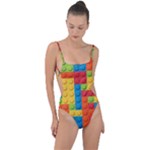 Lego Bricks, Colorful Dots Background Tie Strap One Piece Swimsuit