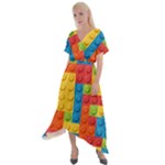 Lego Bricks, Colorful Dots Background Cross Front Sharkbite Hem Maxi Dress