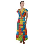 Lego Bricks, Colorful Dots Background Flutter Sleeve Maxi Dress