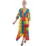 Lego Bricks, Colorful Dots Background Quarter Sleeve Wrap Front Maxi Dress