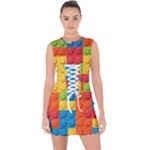 Lego Bricks, Colorful Dots Background Lace Up Front Bodycon Dress