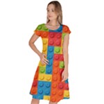 Lego Bricks, Colorful Dots Background Classic Short Sleeve Dress