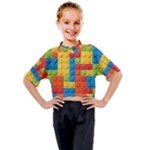 Lego Bricks, Colorful Dots Background Kids Mock Neck T-Shirt