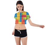 Lego Bricks, Colorful Dots Background Tie Back Short Sleeve Crop T-Shirt