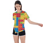 Lego Bricks, Colorful Dots Background Asymmetrical Short Sleeve Sports T-Shirt