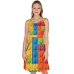 Lego Bricks, Colorful Dots Background Knee Length Skater Dress With Pockets