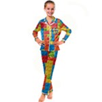 Lego Bricks, Colorful Dots Background Kids  Satin Long Sleeve Pajamas Set