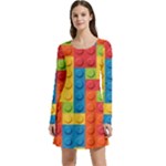 Lego Bricks, Colorful Dots Background Long Sleeve Velour Skater Dress