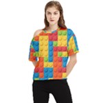 Lego Bricks, Colorful Dots Background One Shoulder Cut Out T-Shirt