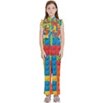 Lego Bricks, Colorful Dots Background Kids  Sleeveless Ruffle Edge Band Collar Chiffon One Piece