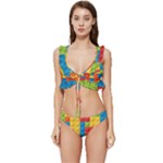 Lego Bricks, Colorful Dots Background Low Cut Ruffle Edge Bikini Set