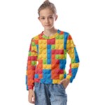 Lego Bricks, Colorful Dots Background Kids  Long Sleeve T-Shirt with Frill 