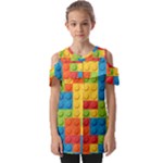 Lego Bricks, Colorful Dots Background Fold Over Open Sleeve Top