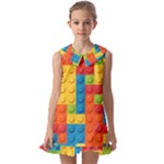 Lego Bricks, Colorful Dots Background Kids  Pilgrim Collar Ruffle Hem Dress