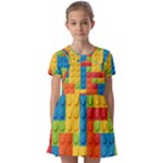 Lego Bricks, Colorful Dots Background Kids  Short Sleeve Pinafore Style Dress