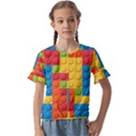 Lego Bricks, Colorful Dots Background Kids  Cuff Sleeve Scrunch Bottom T-Shirt