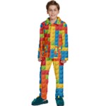 Lego Bricks, Colorful Dots Background Kids  Long Sleeve Velvet Pajamas Set