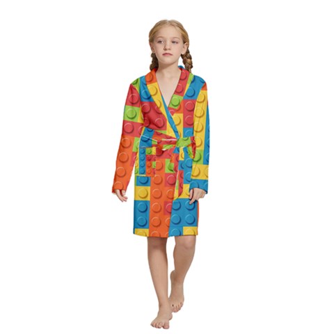 Lego Bricks, Colorful Dots Background Kids  Long Sleeve Velvet Lounge Robe from ArtsNow.com