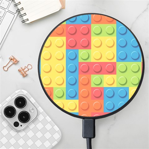 Lego Bricks, Colorful Dots Background Wireless Fast Charger(Black) from ArtsNow.com