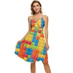 Lego Bricks, Colorful Dots Background Sleeveless Tie Front Chiffon Dress