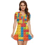 Lego Bricks, Colorful Dots Background V-Neck High Waist Chiffon Mini Dress