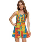 Lego Bricks, Colorful Dots Background Ruffle Edge Bra Cup Chiffon Mini Dress