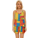 Lego Bricks, Colorful Dots Background V-Neck Satin Pajamas Set