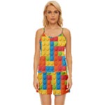 Lego Bricks, Colorful Dots Background Satin Pajama Short Set