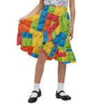 Lego Bricks, Colorful Dots Background Kids  Ruffle Flared Wrap Midi Skirt