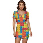 Lego Bricks, Colorful Dots Background Low Cut Cap Sleeve Mini Dress